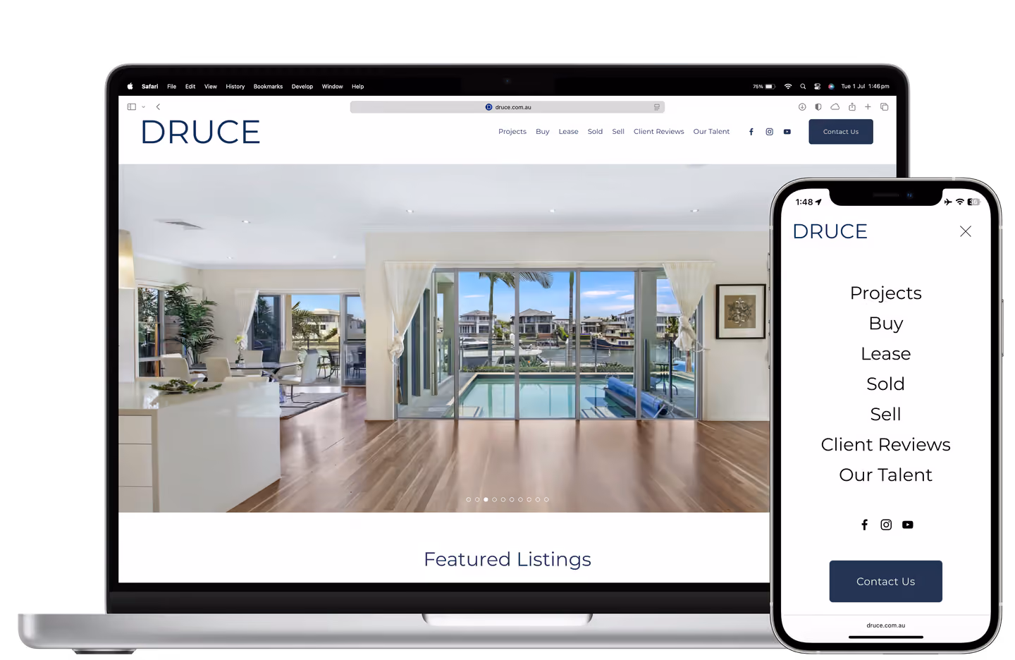 Druce real estate website on a laptop and phone